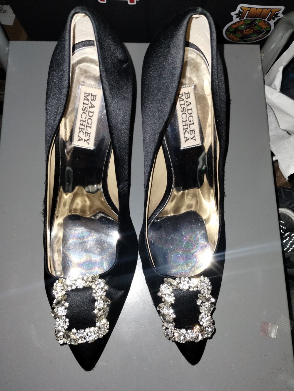 Badgley Mischka Black Crystal-Embellished Pointed-Toe Pumps